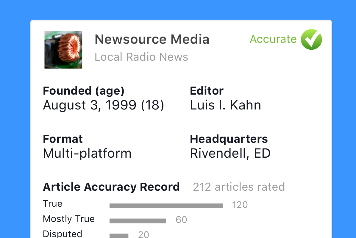 News source pop-up News source pop-up screen